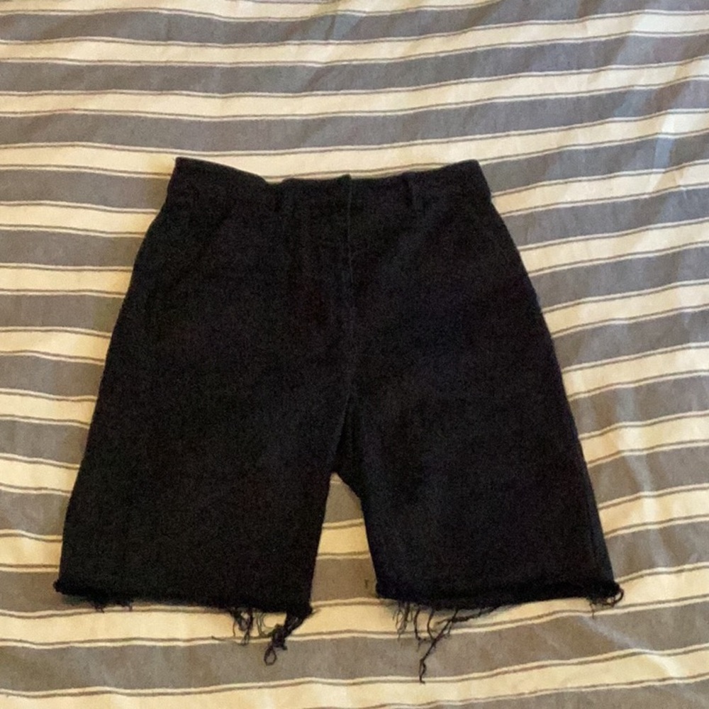 Everlane Black Jean Shorts with Distressed Hem